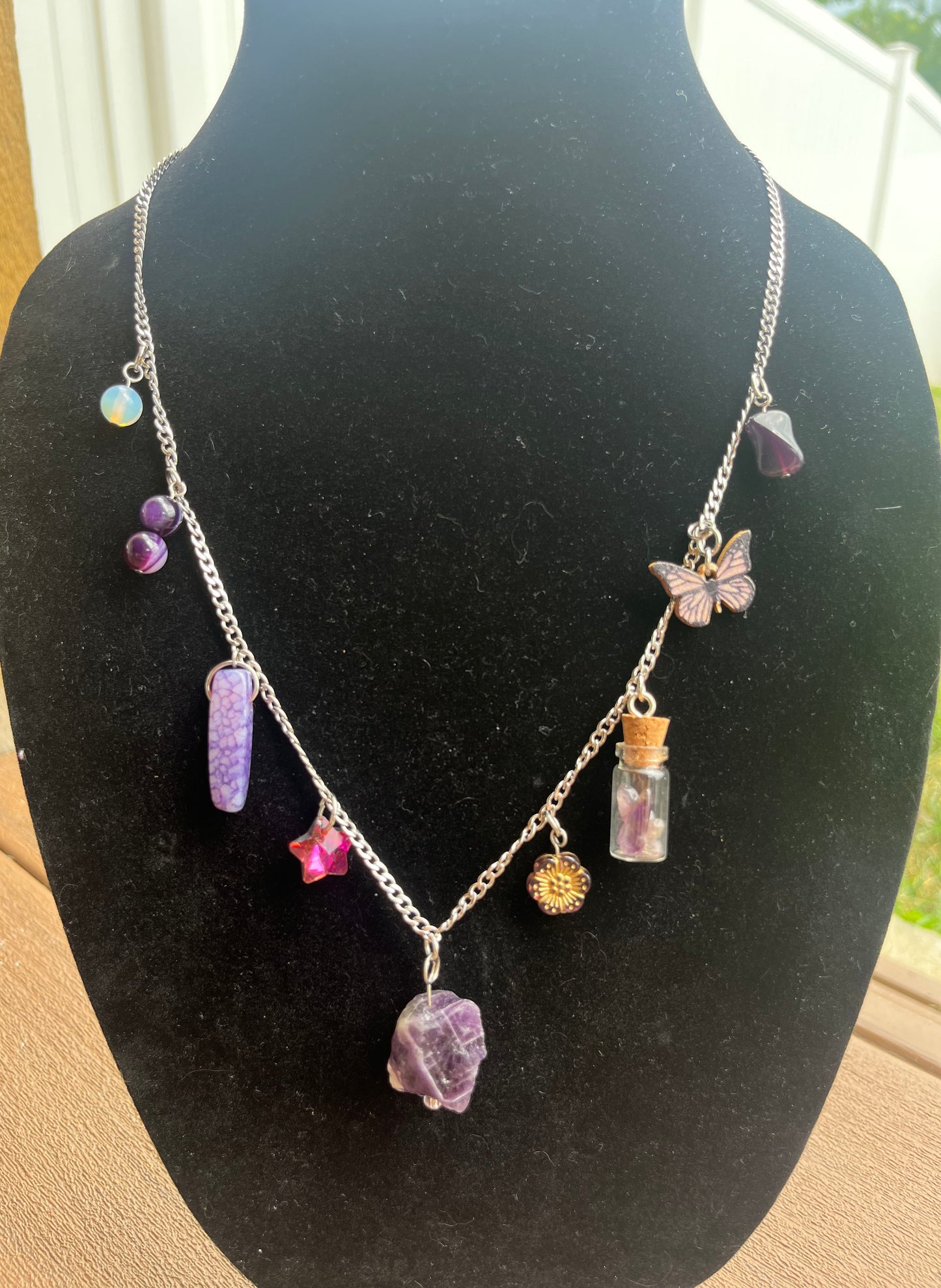 Long Purple Trinket Necklace