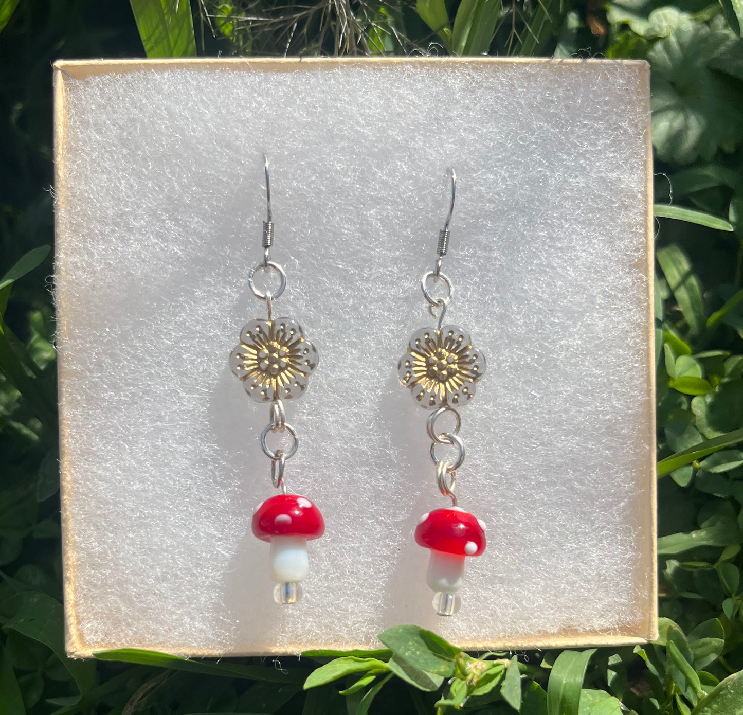 Red Mushroom and Flower Earrings