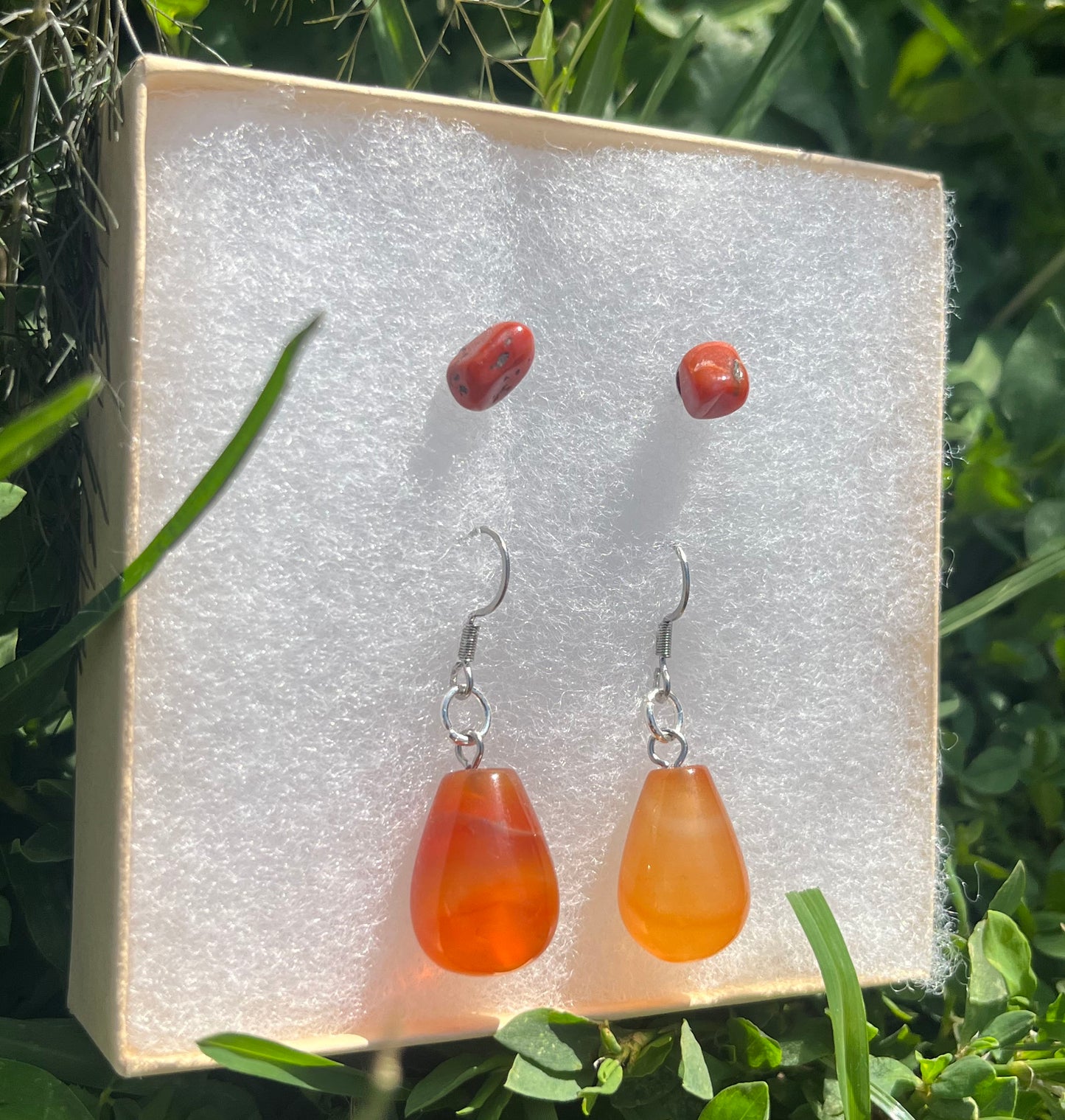 Red Agate and Carnelian Earring Set